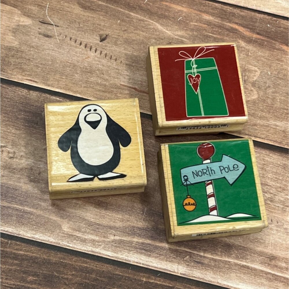STUDIO G LOT OF 3 HOLIDAY THEMED RUBBER STAMPS BY KATIE HALL PENGUIN NORTH POLE